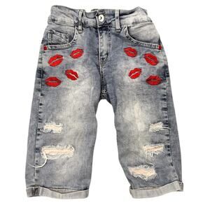 TCR Distressed Embroidered Kisses Jeans, size 12M